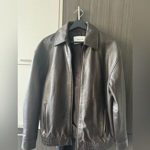 Aritzia Jones leather jacket in burnt brown